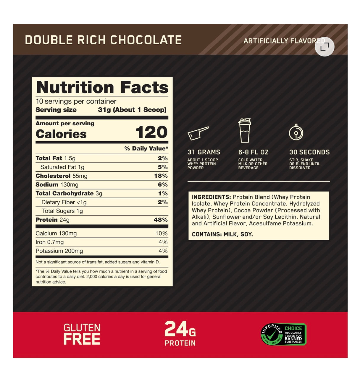 Optimum Nutrition, Gold Standard 100% Whey Protein Powder, vanilla ice cream ,10 Servings