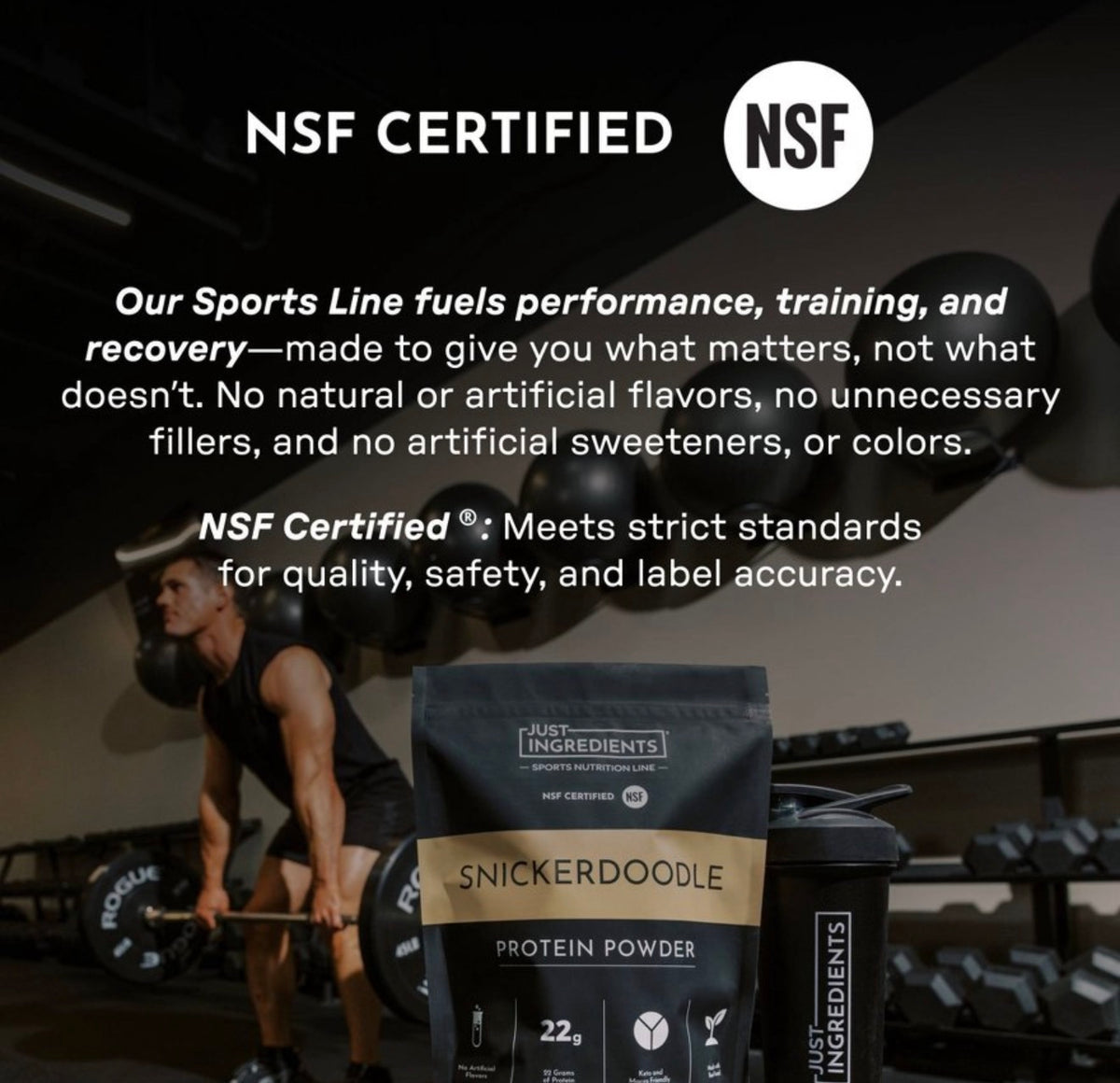 Just Ingredients Snickerdoodle Protein Powder
(NSF) - Pea/Whey - 22g Protein - 32.3oz/25
Servings