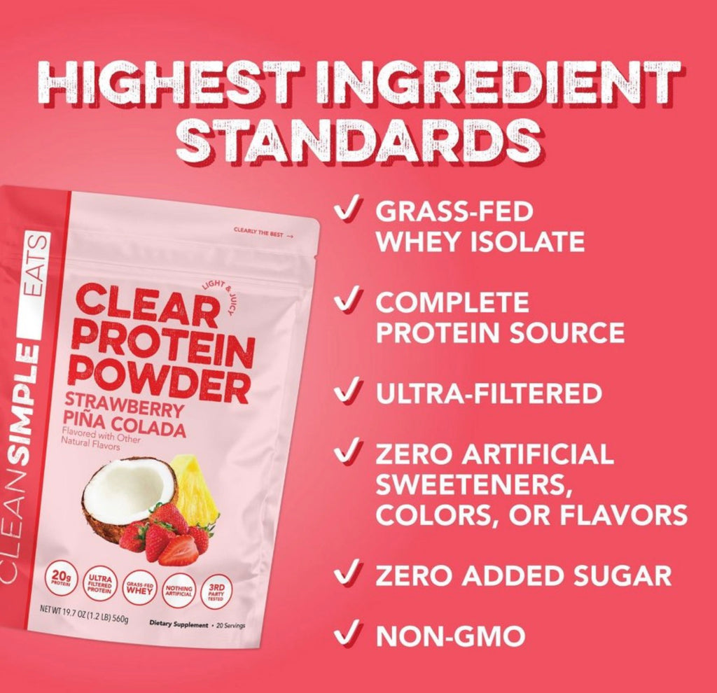Clean Simple Eats Clear Protein Powder
Strawberry Pina Colada - 19.7oz/20 Servings