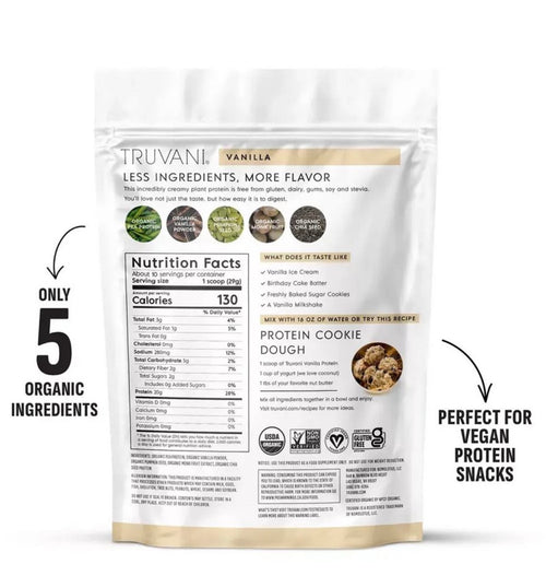 Truvani Organic Plant Based Vegan Protein Powder - Vanilla - 8.75oz/10 Servings
