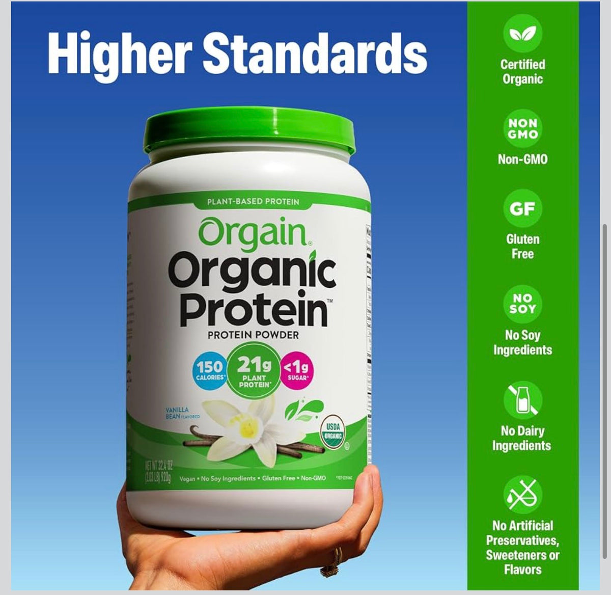 Orgain Organic Vegan 21g Protein Powder, Vanilla Bean, 2.03 lb
Plant based protein, 4g prebiotic fiber, no added sugar or lactose, non-GMO, for shakes & smoothies
Amazon's Choice