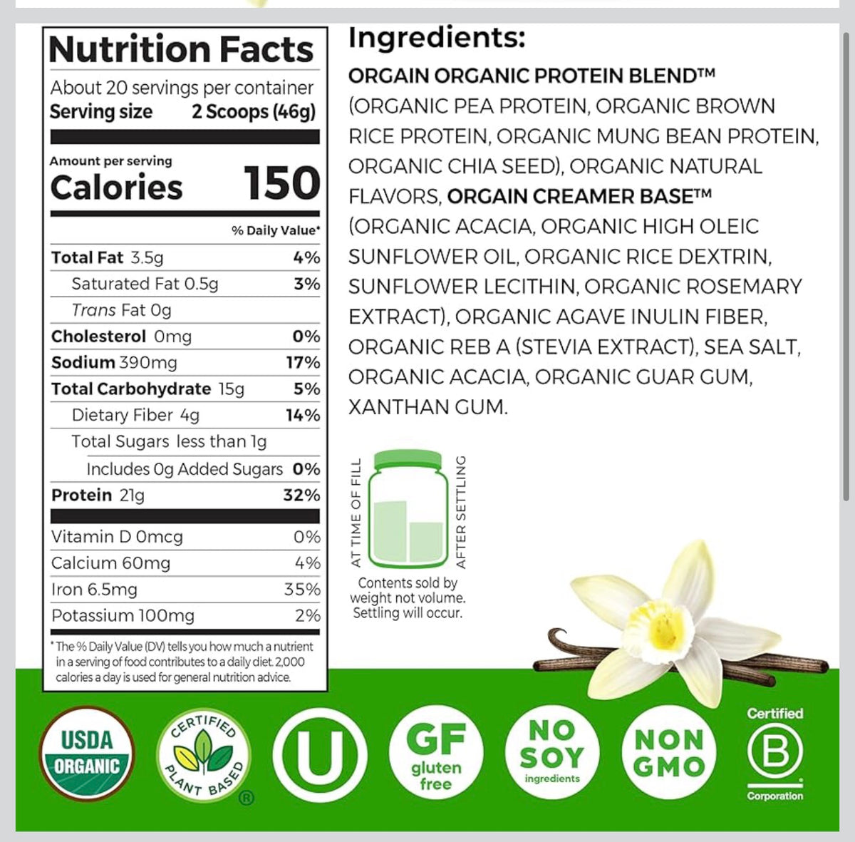 Orgain Organic Vegan 21g Protein Powder, Vanilla Bean, 2.03 lb
Plant based protein, 4g prebiotic fiber, no added sugar or lactose, non-GMO, for shakes & smoothies
Amazon's Choice