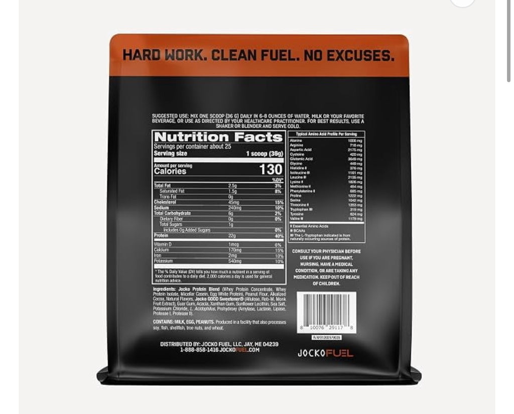 Jocko Mölk Whey Protein Powder 22g, 2lb Bag, Chocolate
Peanut Butter