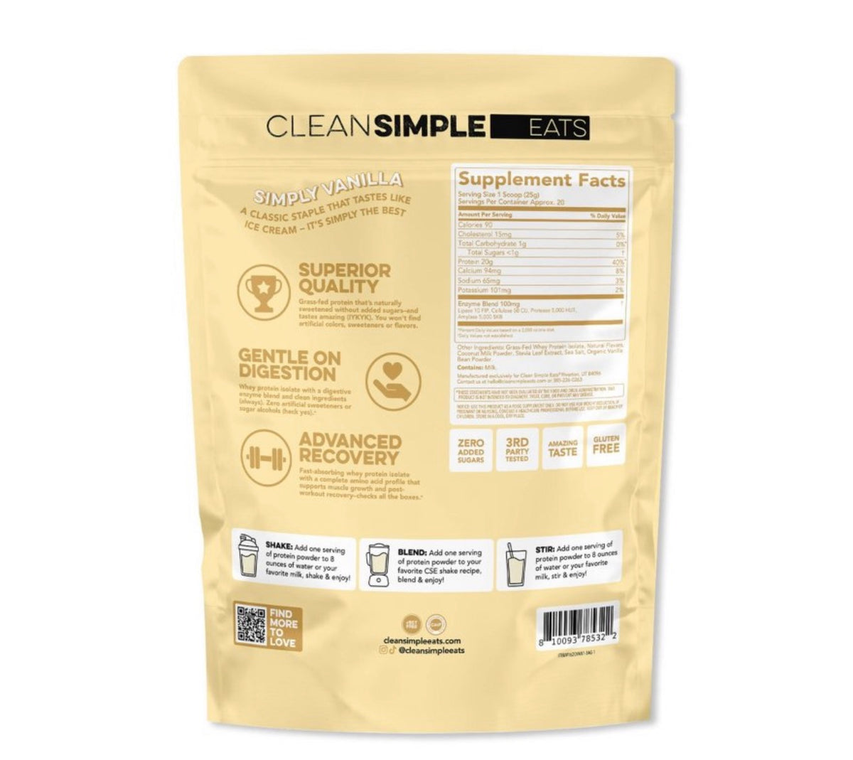Clean Simple Eats Protein Powder - Simply Vanilla
- 17.6oz/20 Servings
