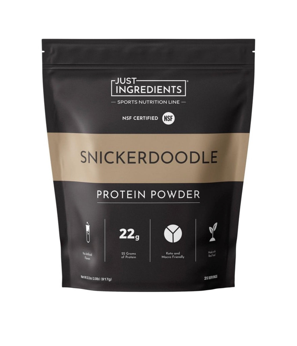 Just Ingredients Snickerdoodle Protein Powder
(NSF) - Pea/Whey - 22g Protein - 32.3oz/25
Servings