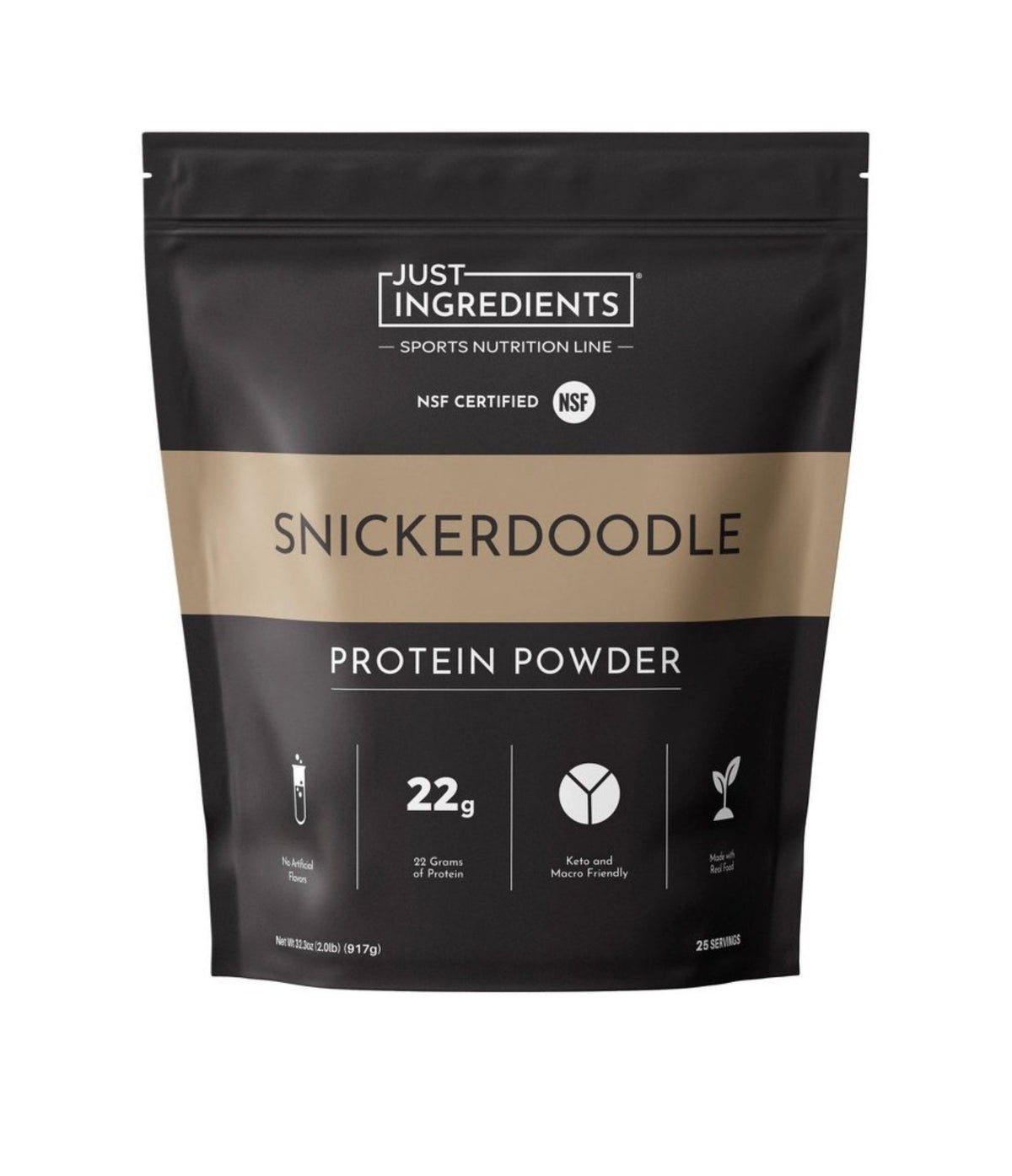 Just Ingredients Snickerdoodle Protein Powder
(NSF) - Pea/Whey - 22g Protein - 32.3oz/25
Servings